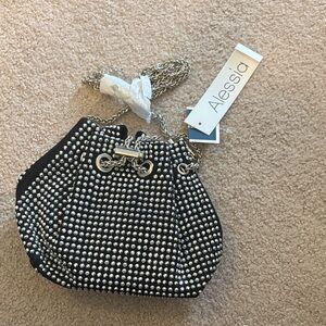 Alessi Black Mini Bucket Bag with Silver Studs & Chain Strap